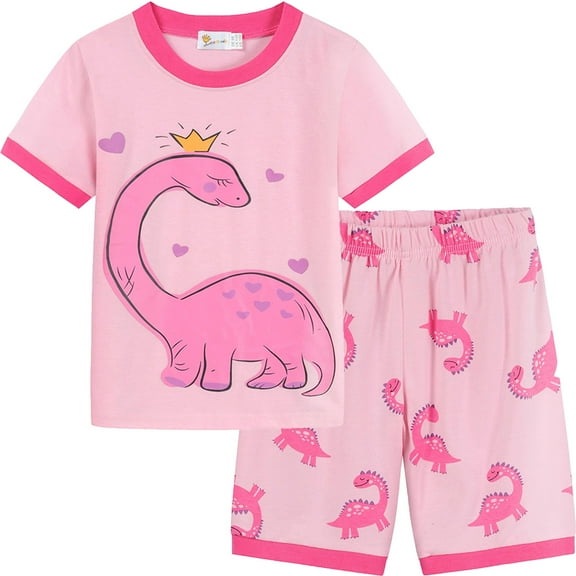 FEDPOP Toddler Girls Pajama Dinosaur Pajamas Short Sets Summer Pjs 5t