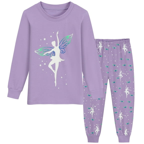FEDPOP Toddler Girls Pajamas Princess Graphic Sleepwear 2-Piece Long Sleeve Cotton Pajama Set Size 5T