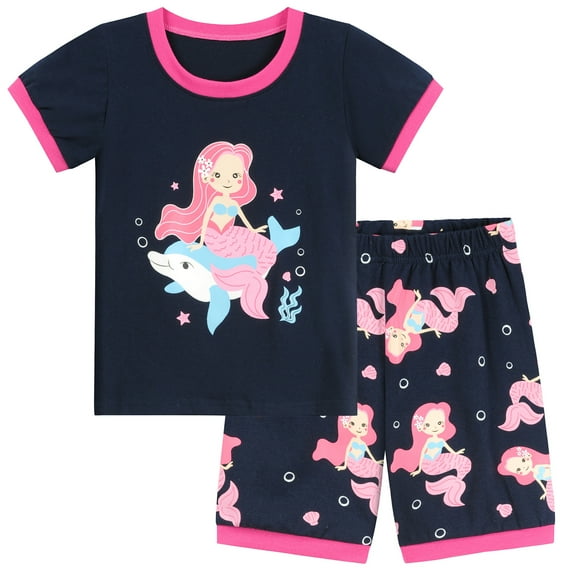 FEDPOP Toddler Girls Pajamas Set Mermaid Short Pjs Summer Cotton Sleepwear 5T