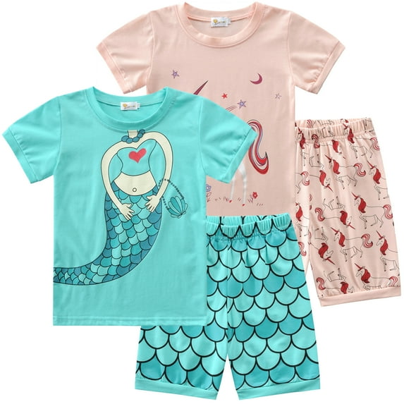 FEDPOP Toddler Girls Pajamas Sets Mermaid Summer Short Pjs Sleepwear Cotton Clothes 5T