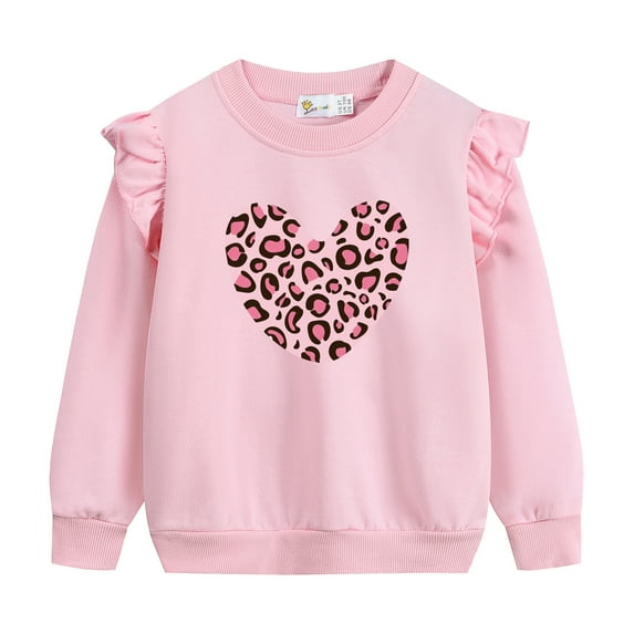 FEDPOP Toddler Girls Sweatshirts Valentines Day Shirts Heart Graphic Cotton Tops 4T