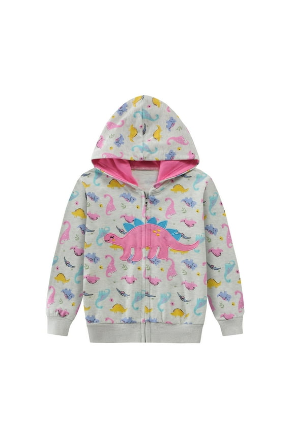 Toddler Girls Zip-Up Hoodies Dinosaur Sweatshirts Jacket Long Sleeve Hooded Shirts 2T