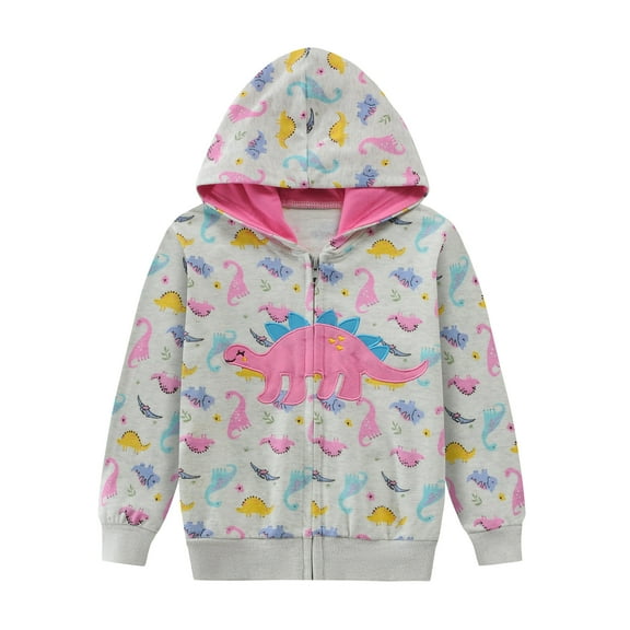 FEDPOP Toddler Girls Zip-Up Hoodies Dinosaur Sweatshirts Jacket Long Sleeve Hooded Shirts 4T