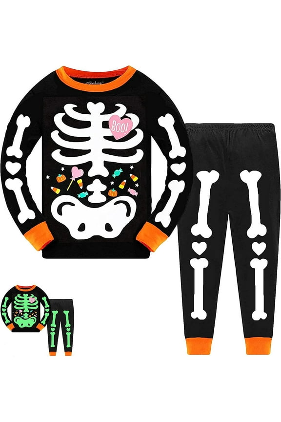 Toddler Halloween Pajamas Kids Skeleton Glow in the Dark Sleepwear Pjs Set 3T