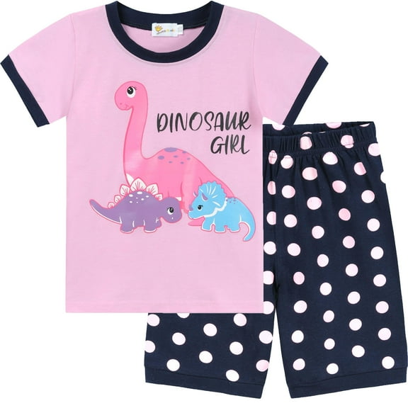 FEDPOP Toddlers Girl Dinosaur 2 Piece Pajamas Set 100% Cotton ShortSleeve Size 4t
