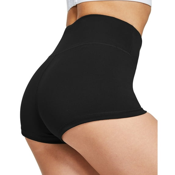 FEDTOSING High Waist Soft Yoga Shorts Black Workout Booty Spandex Shorts for Women 3",up to Size 2XL