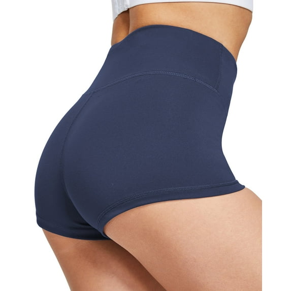 FEDTOSING High Waist Soft Yoga Shorts Navy Blue Workout Booty Spandex Shorts for Women 3",up to Size 2XL