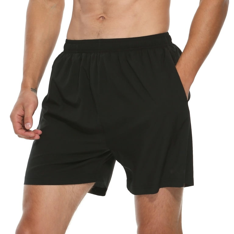 FEDTOSING Men's 5 Workout Running Shorts Black Quick Dry Athletic Shorts  With Pockets