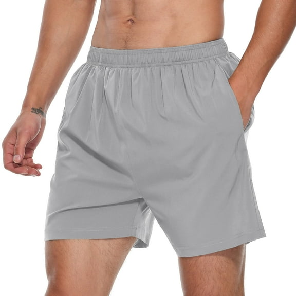 FEDTOSING Men's 5" Workout Running Shorts Light Gray Quick Dry Athletic Shorts With Pockets