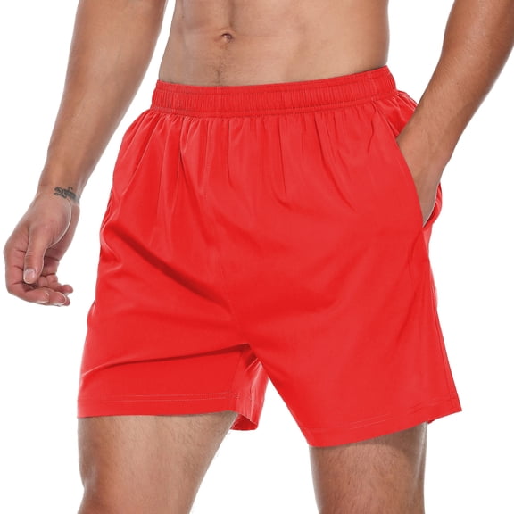 FEDTOSING Men's 5" Workout Running Shorts Red Quick Dry Athletic Shorts With Pockets