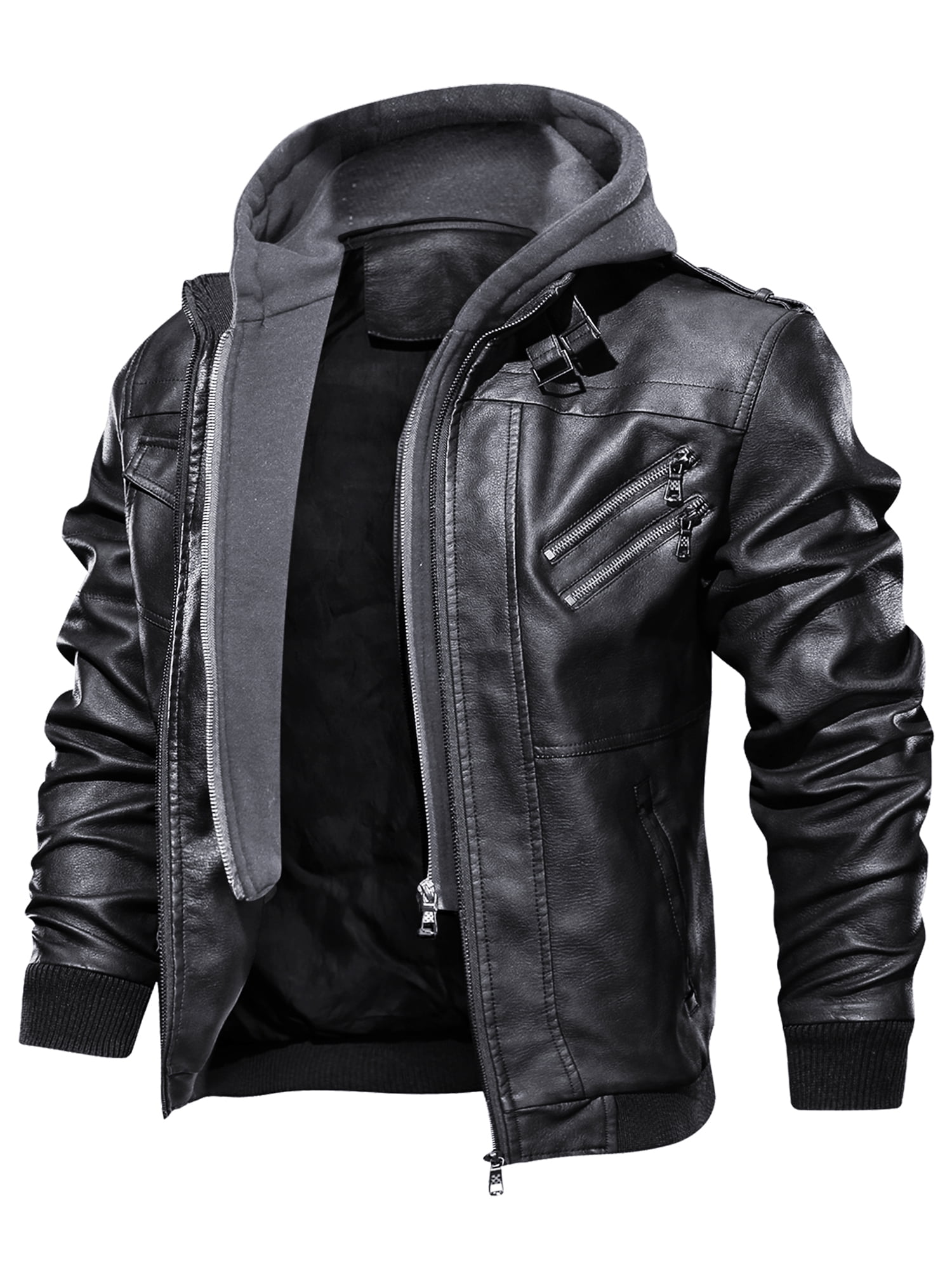 FEDTOSING Men's Faux Leather Jacket Retro Zip-UP Stand Collar ...
