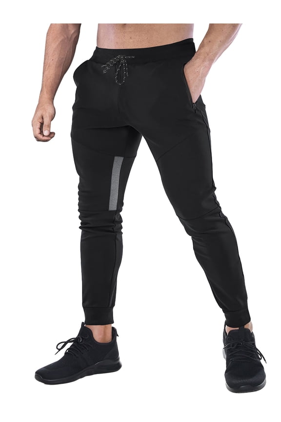 Men's Gym Sweatpants Drawstring Black Running Joggers Trackpants with Zipper Pockets