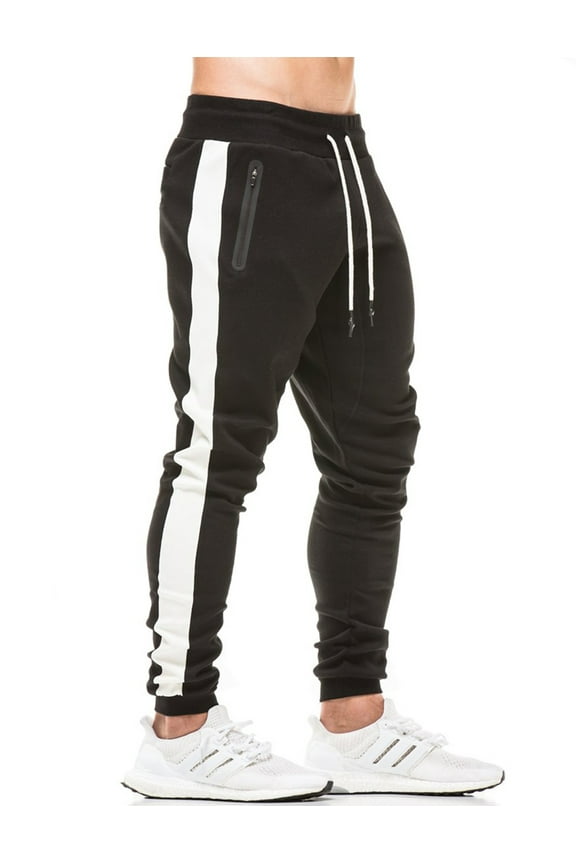 Men's Gym Sweatpants Drawstring Black Running Joggers Trackpants with Zipper Pockets