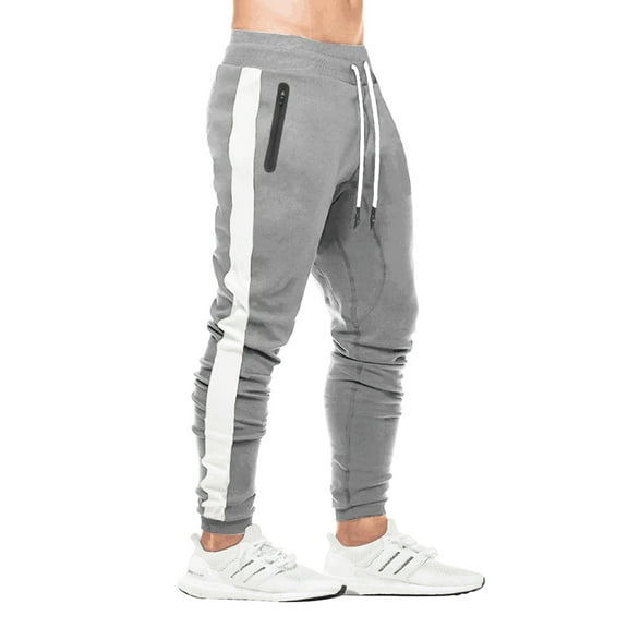 FEDTOSING Men's Gym Sweatpants Drawstring Gray Running Joggers Trackpants with Zipper Pockets