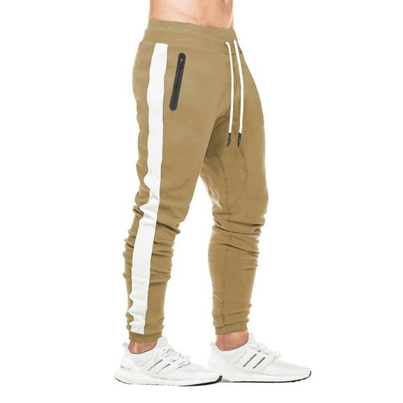 FEDTOSING Men's Gym Sweatpants Drawstring Khaki Running Joggers Trackpants with Zipper Pockets