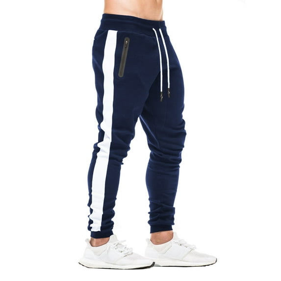 FEDTOSING Men's Gym Sweatpants Drawstring Navy Running Joggers Trackpants with Zipper Pockets