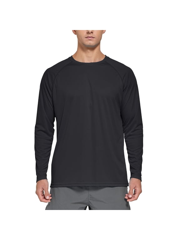 Men's UPF 50+ Long Sleeve Shirts Sun Protection SPF/UV Fishing Hiking T-Shirts Black