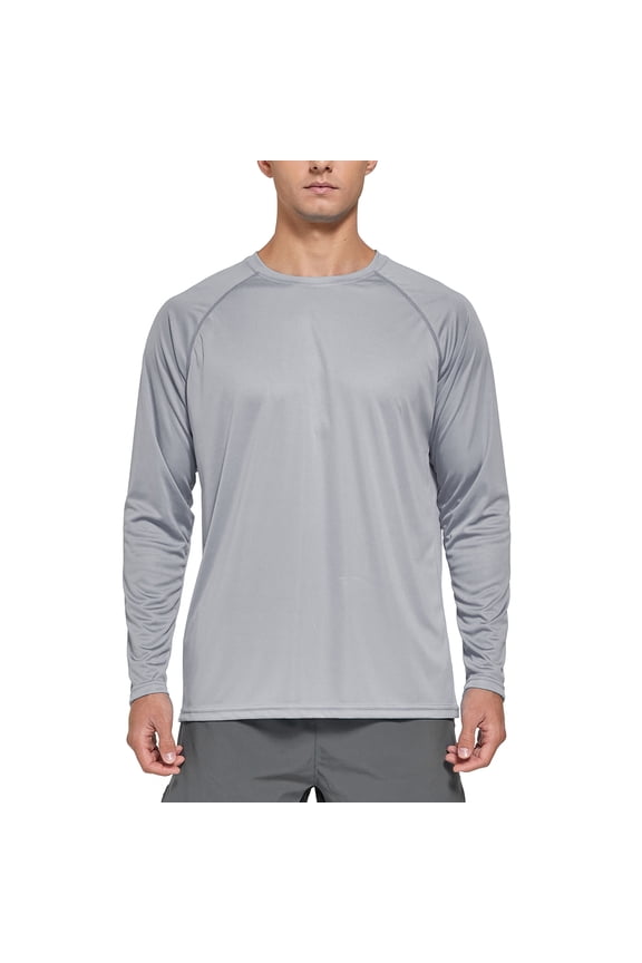 Men's UPF 50+ Long Sleeve Shirts Sun Protection SPF/UV Fishing Hiking T-Shirts Gray