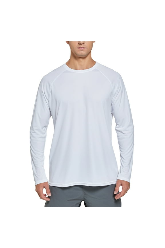 Men's UPF 50+ Long Sleeve Shirts Sun Protection SPF/UV Fishing Hiking T-Shirts White