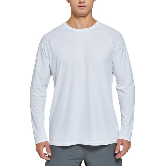 FEDTOSING Men's UPF 50 Long Sleeve Shirts Sun Protection SPF/UV Fishing Hiking T-Shirts White