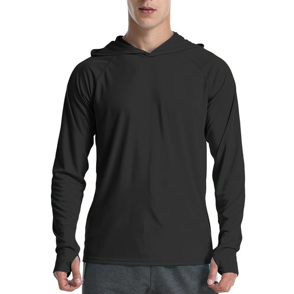 FEDTOSING Men's UPF 50+ Long Sleeve Shirts Sun Protection SPF/UV Fishing Hoodie T-Shirts Black