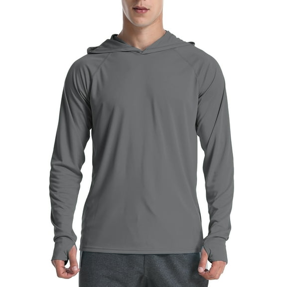 FEDTOSING Men's UPF 50+ Long Sleeve Shirts Sun Protection SPF/UV Fishing Hoodie T-Shirts Gray