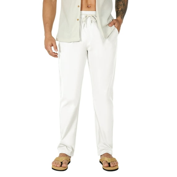 FEDTOSING Mens Casual Pants Summer Elastic Waist Pleated Drawstring Beach Pants for Men with Pockets, Sizes 30-38