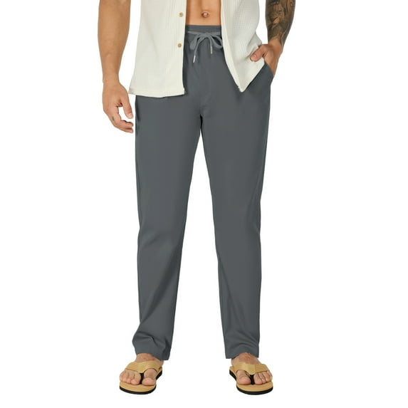 FEDTOSING Mens Casual Pants Summer Elastic Waist Pleated Drawstring Beach Pants for Men with Pockets, Sizes 30-38