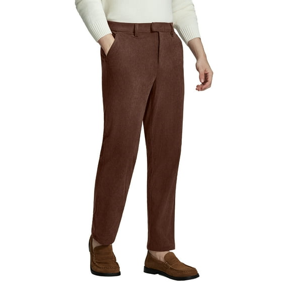 FEDTOSING Mens Corduroy Pants Classic Fit Stretch Dress Pants Vintage Business Slacks Trousers