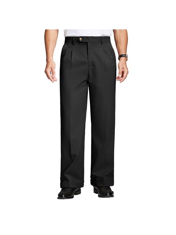 Mens Cuffed Wide Leg Dress Pants Double Pleated Casual Work Slacks