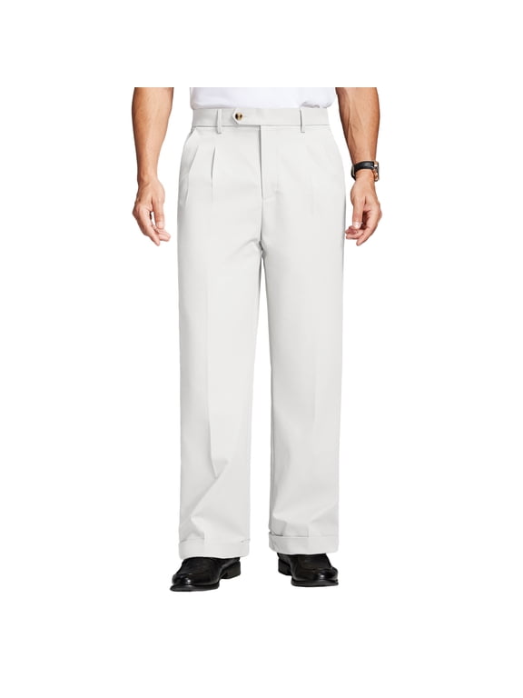 Mens Cuffed Wide Leg Dress Pants Double Pleated Casual Work Slacks