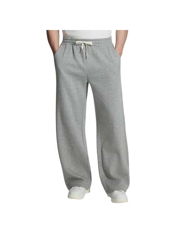 Mens Fleece Lined Baggy Sweatpants Winter Wide Leg Comfy Elastic Waist Oversize Track Pants
