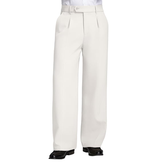 FEDTOSING Mens Fleece Lined Dress Pants Old Money Baggy Wide Leg Pleated Warm Heavyweight Trousers