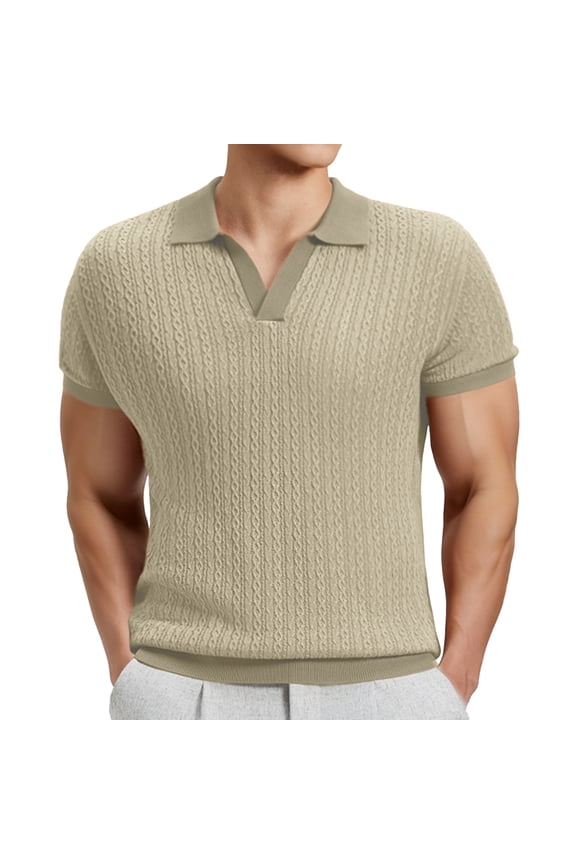 Mens Knit Shirts Old Money Textured Short Sleeve V Veck Polo Sweater Summer Casual Shirt