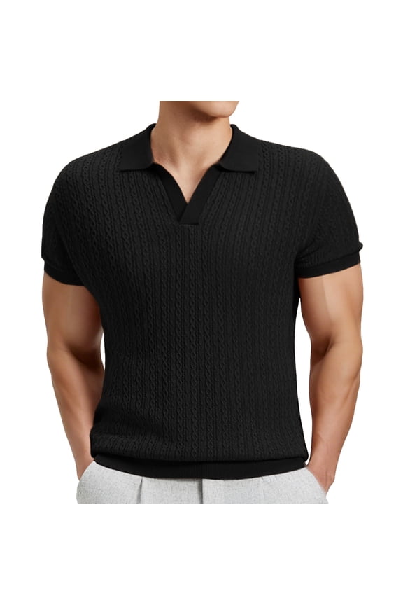 Mens Knit Shirts Old Money Textured Short Sleeve V Veck Polo Sweater Summer Casual Shirt