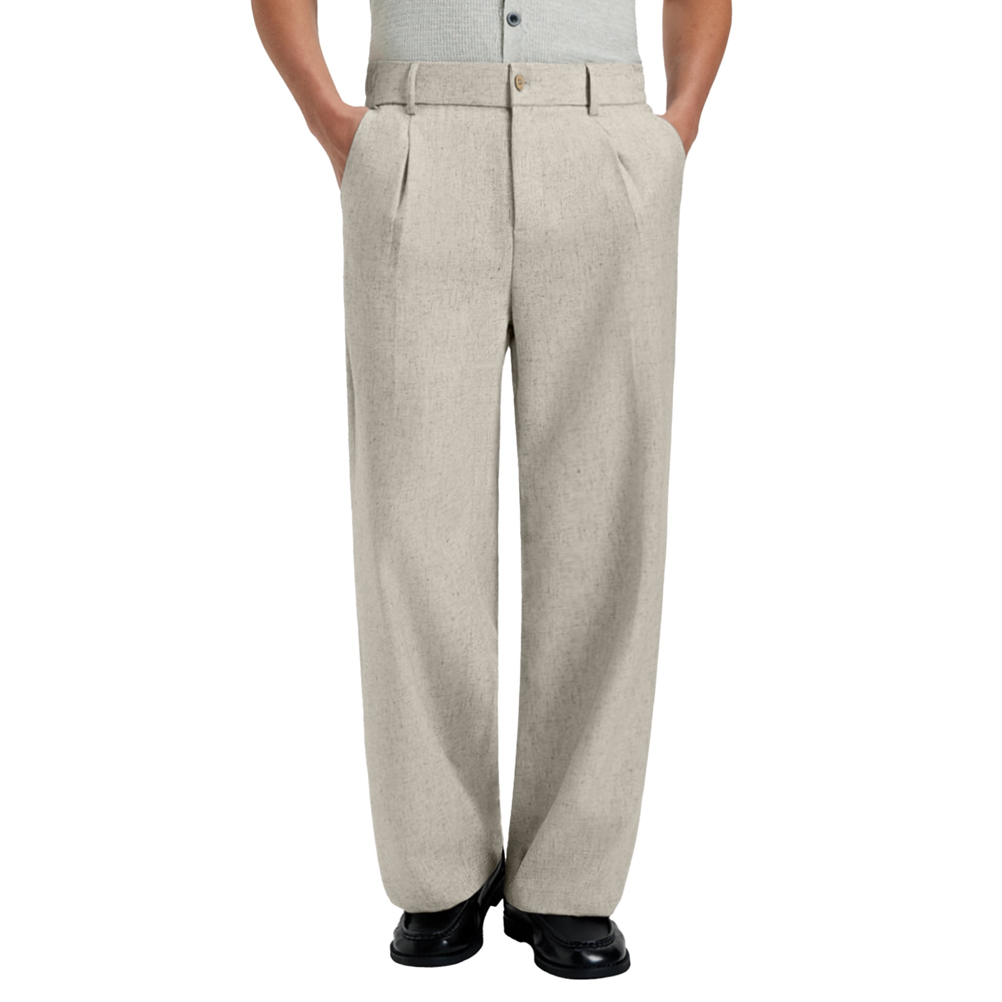FEDTOSING Mens Linen Casual Dress Pants Old Money Pleated Baggy