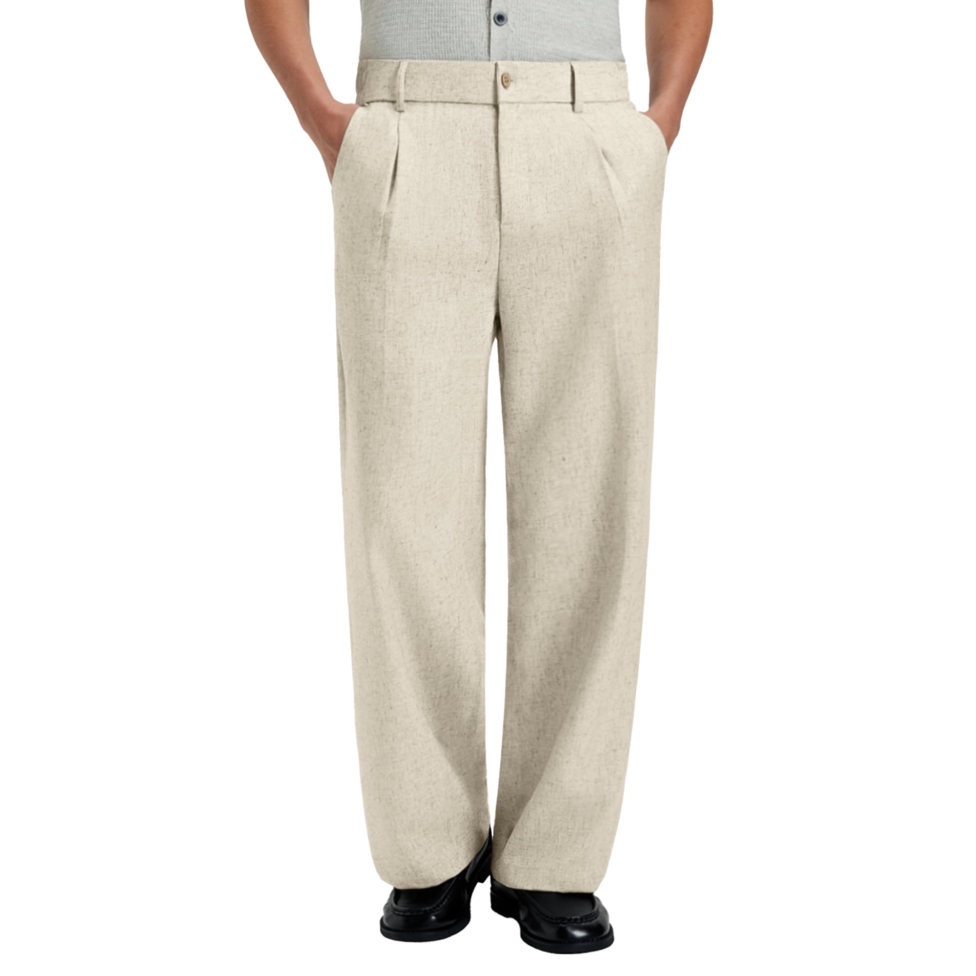mens linen dress trousers Heavyweight men's pants MORCOTE in White Featuring a flat front SEVILLE LINEN TROUSERS - KHAKI