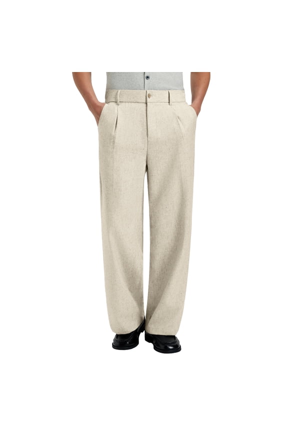 Mens Linen Casual Dress Pants Old Money Pleated Baggy Slacks Wide Leg Relaxed Fit Trousers