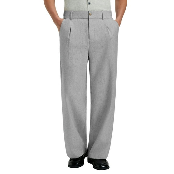 FEDTOSING Mens Linen Casual Dress Pants Old Money Pleated Baggy Slacks Wide Leg Relaxed Fit Trousers