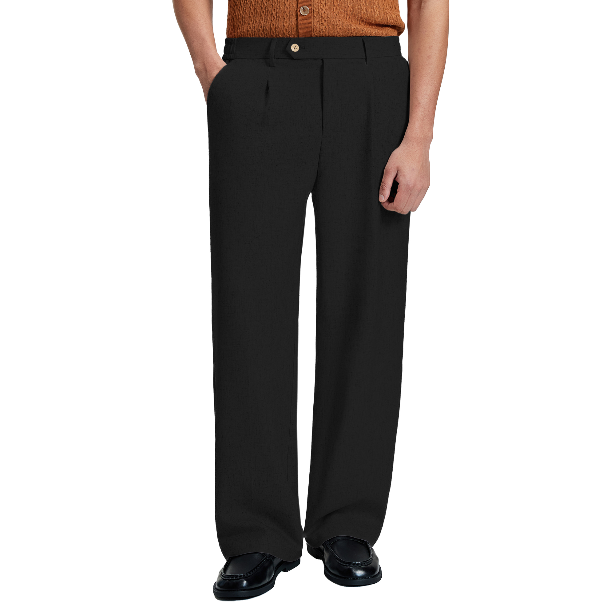 FEDTOSING Mens Linen Casual Dress Pants Old Money Pleated Baggy Wide ...