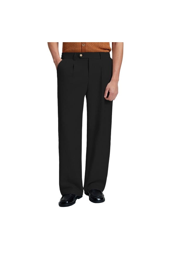 Mens Linen Casual Dress Pants Old Money Pleated Baggy Wide Leg Vintage Relaxed Fit Trousers