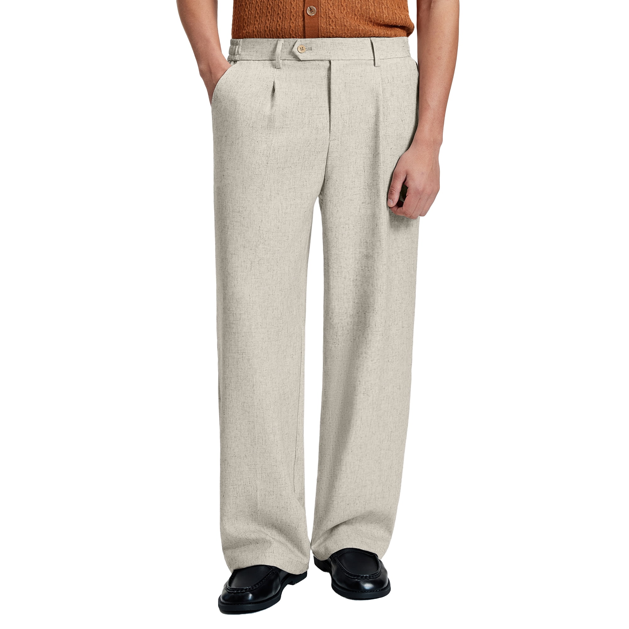 FEDTOSING Mens Linen Casual Dress Pants Old Money Pleated Baggy Wide ...