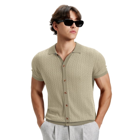FEDTOSING Mens Old Money Knitted Shirts Short Sleeve Cardigan Button Down Polo