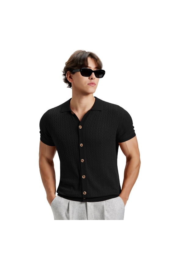 Mens Old Money Knitted Shirts Short Sleeve Cardigan Button Down Polo