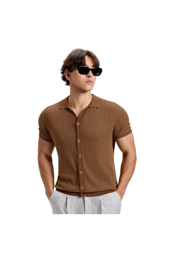 Mens Old Money Knitted Shirts Short Sleeve Cardigan Button Down Polo