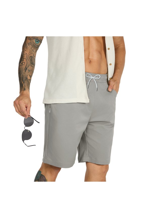 Mens Casual Shorts Stretch Drawstring Summer Beach Shorts with Pockets, 9 inch Inseam, Sizes 30-38