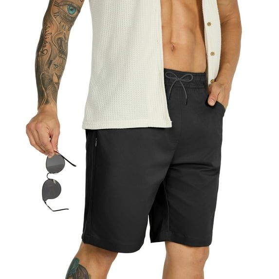 FEDTOSING Mens Casual Shorts Stretch Drawstring Summer Beach Shorts with Pockets, 9 inch Inseam, Sizes 30-38