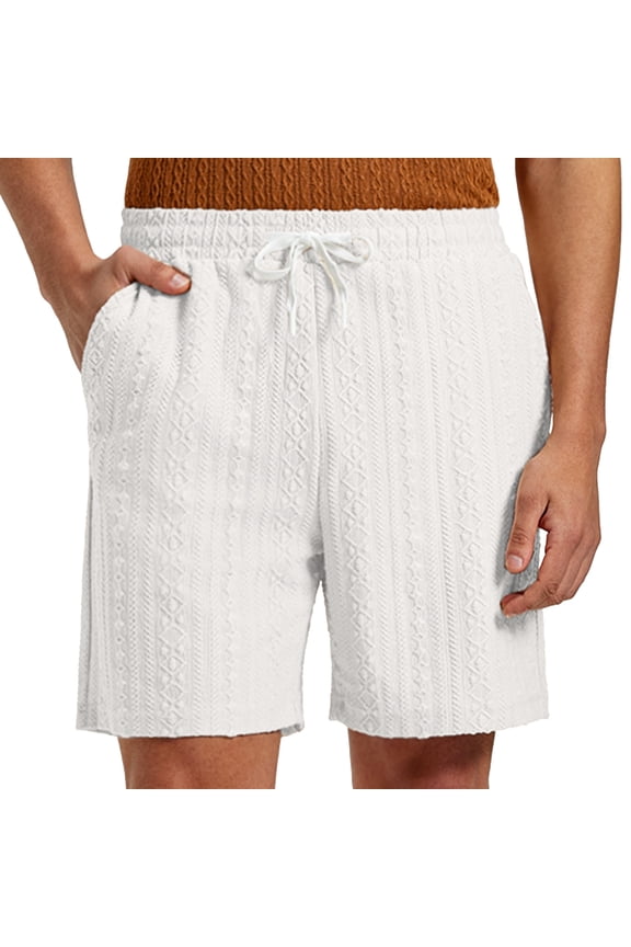 Mens Textured Shorts 7" Casual Elastic Waist Drawstring Beach Summer Stretch Short with Pockets