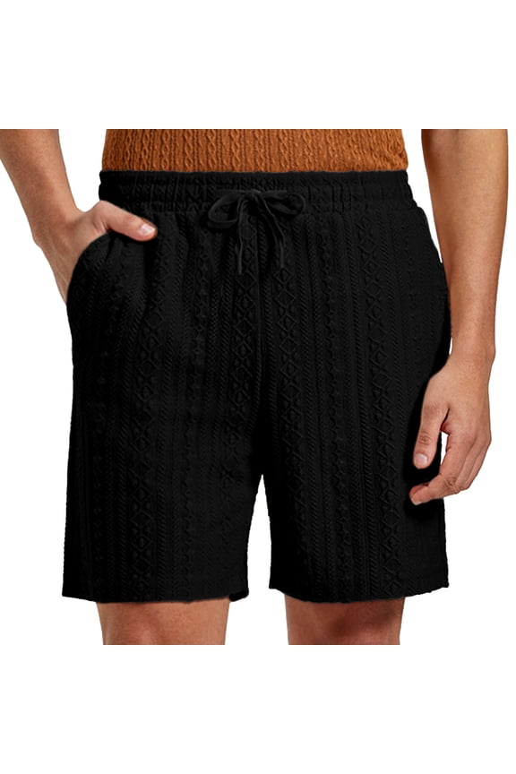 Mens Textured Shorts 7" Casual Elastic Waist Drawstring Beach Summer Stretch Short with Pockets