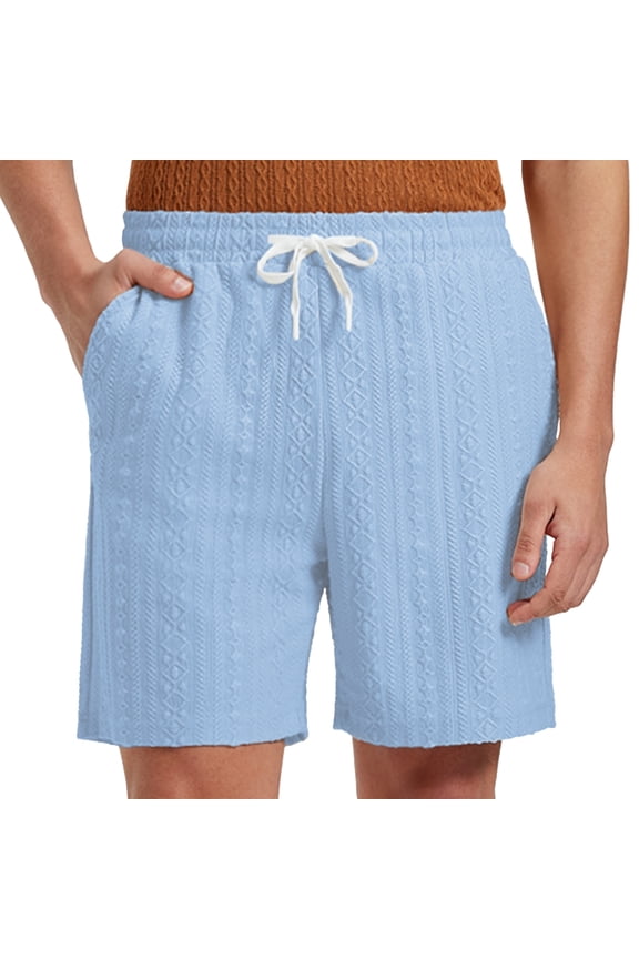 Mens Textured Shorts 7" Casual Elastic Waist Drawstring Beach Summer Stretch Short with Pockets